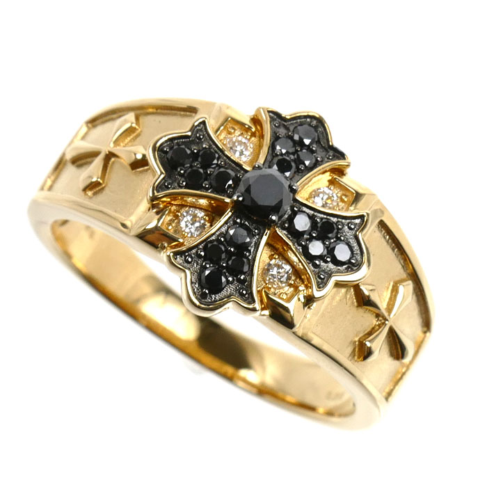 K18YG イエローゴールド リング・指輪 ブラックダイヤモンド0.27ct ダイヤモンド0.06ct 20号 8.3g メンズ【中古】【美品】