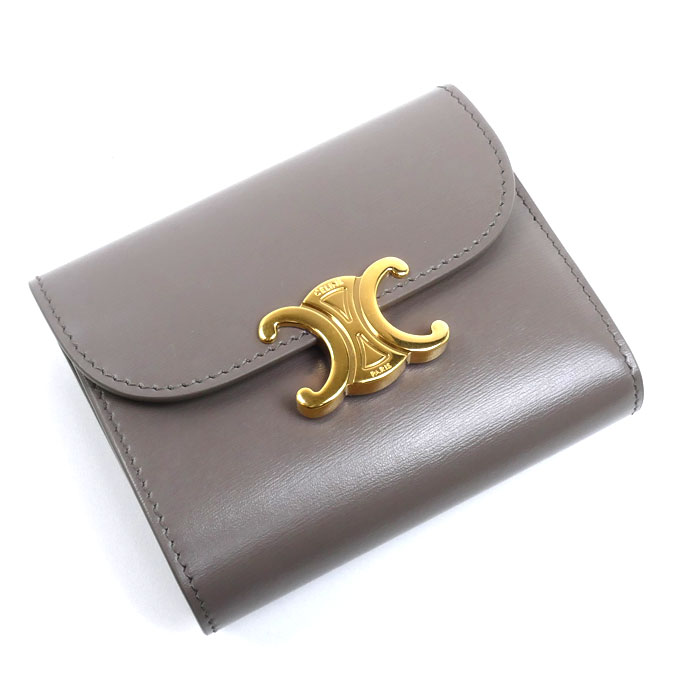 CELINE セリーヌ トリオンフ スモールフルフラップウォレット 三つ折り財布 ペブル 10D783DPV.10BL レディース【中古】【美品】