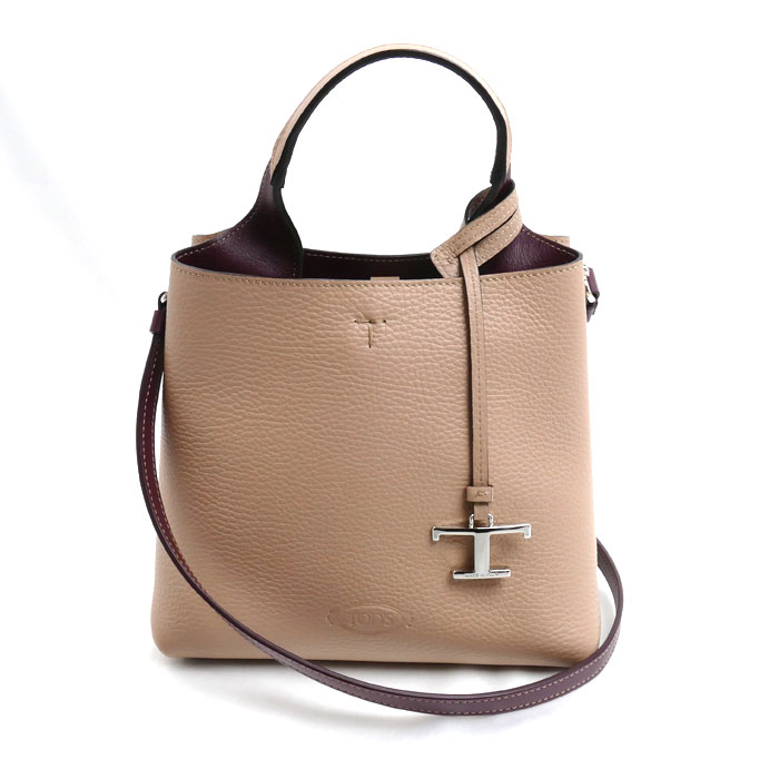 TOD’S トッズ Tタイムレス 2Wayショルダーバッグ ベージュ ボルドー XBWAPAA9100QNK レディース【中古】【美品】
