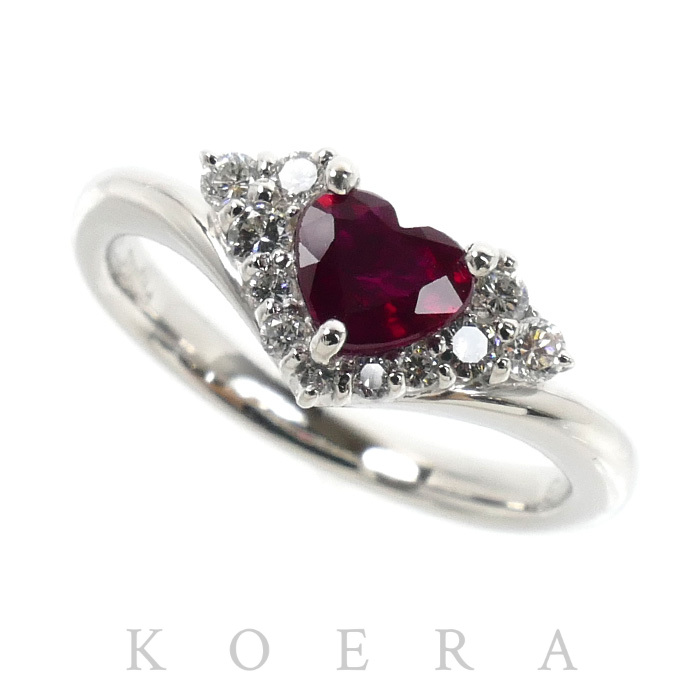 Prefito  プレフィート Pt900プラチナ リング・指輪 ルビー0.59ct ダイヤモンド0.18ct 12号 5.2g ハート レディース【中古】【美品】