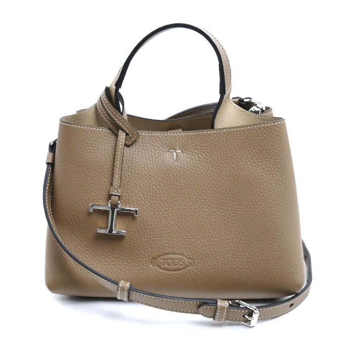 TOD’S トッズ Tタイムレス バッグ マイクロ 2Wayショルダーバッグ ブラウン ナチュラル XBWAPAEL000QRI4L62 レディース【中古】【美品】