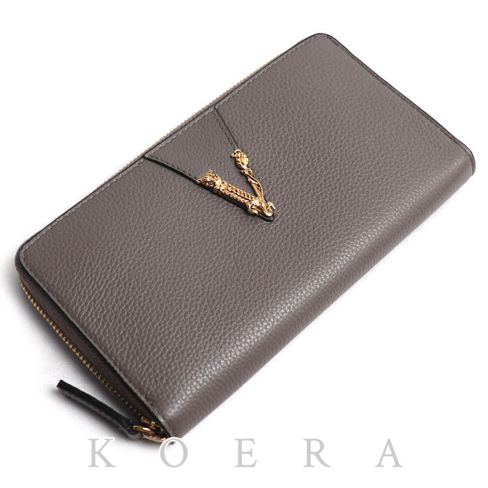VERSACE ヴェルサーチ ヴィルトゥス  長財布 ラウンドファスナー グレー 1006263 1A04093 1E69V レディース【中古】【美品】