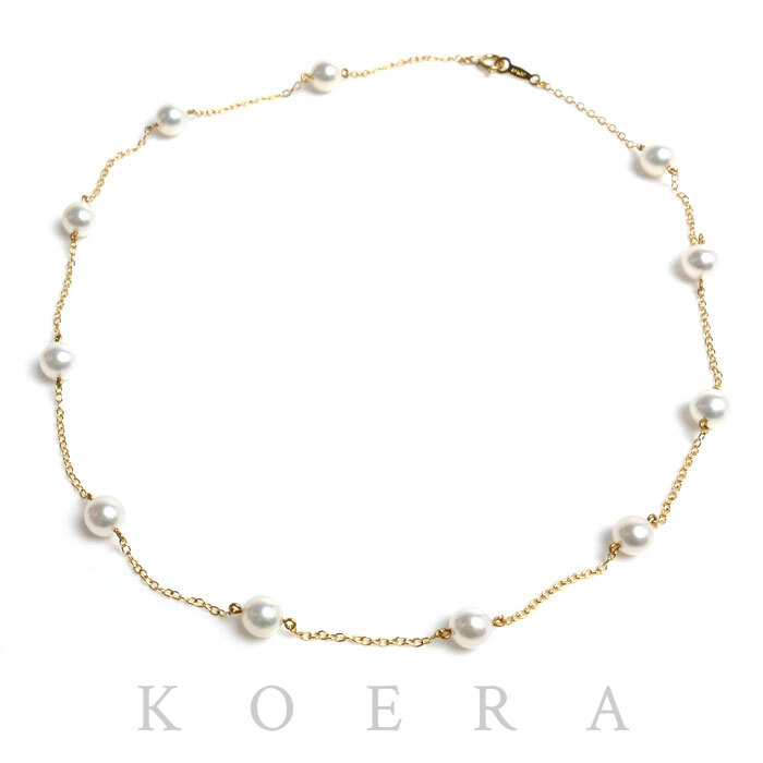 MIKIMOTO ミキモト K18YG イエローゴールド ステーション ネックレス アコヤパール約6.0mm 5.4g 39cm レディース【中古】