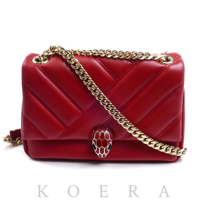 BVLGARI ブルガリ セルペンティ カボション チェーンショルダー ショルダーバッグ レッド レディース【中古】【美品】