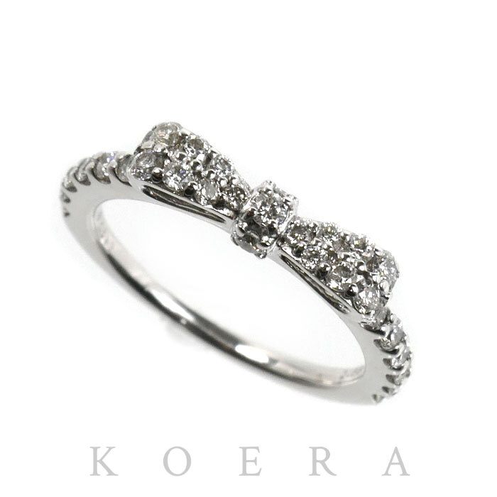 Ponte Vecchio ポンテヴェキオ K18WG ホワイトゴールド リング・指輪 ダイヤモンド0.33ct 2号 1.9g リボン ピンキー レディース【中古】【美品】