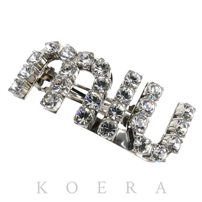 MIUMIU ミュウミュウ メタル×ラインストーン ロゴ バレッタ ヘアアクセサリー 5JF082_2DNC_F0OKL レディース【中古】【美品】