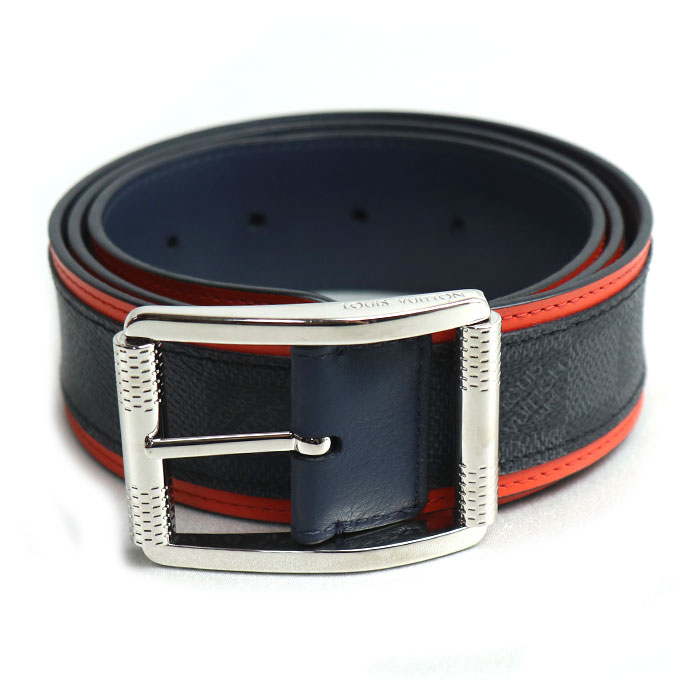 LOUIS VUITTON ルイ・ヴィトン ベルト ダミエ グラフィット グレー/オレンジ M0039 メンズ【中古】