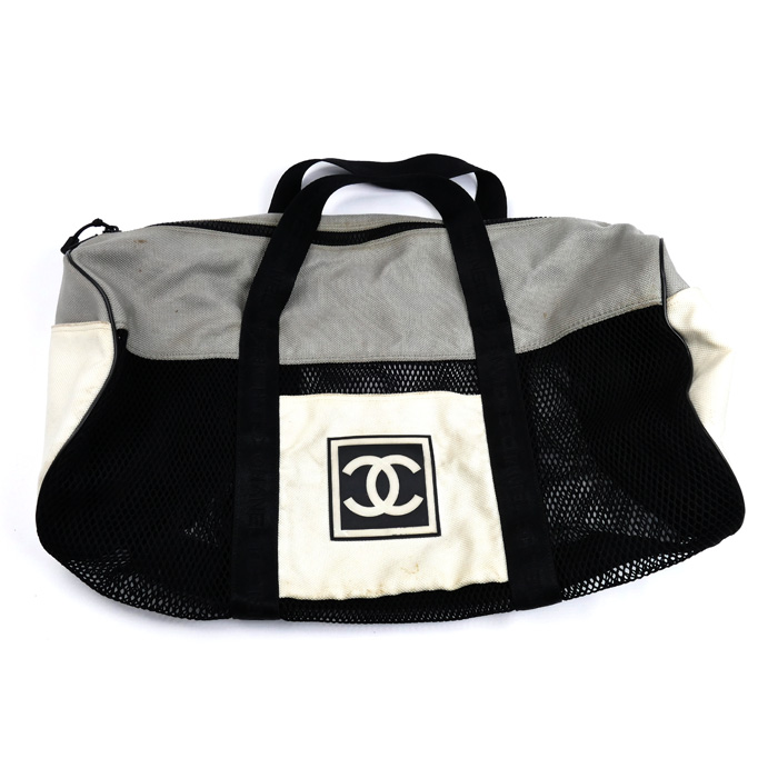 CHANEL シャネル スポーツライン ボストンバッグ ブラック ホワイト グレー ユニセックス【中古】