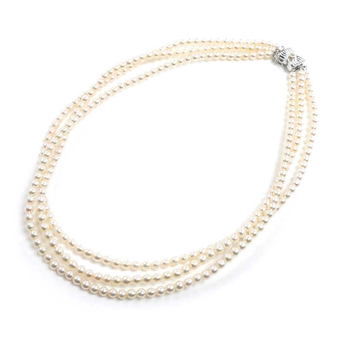 TASAKI タサキ シルバー 3連 ネックレス パール約3.9～4.1mm 31.2g 41cm レディース【中古】