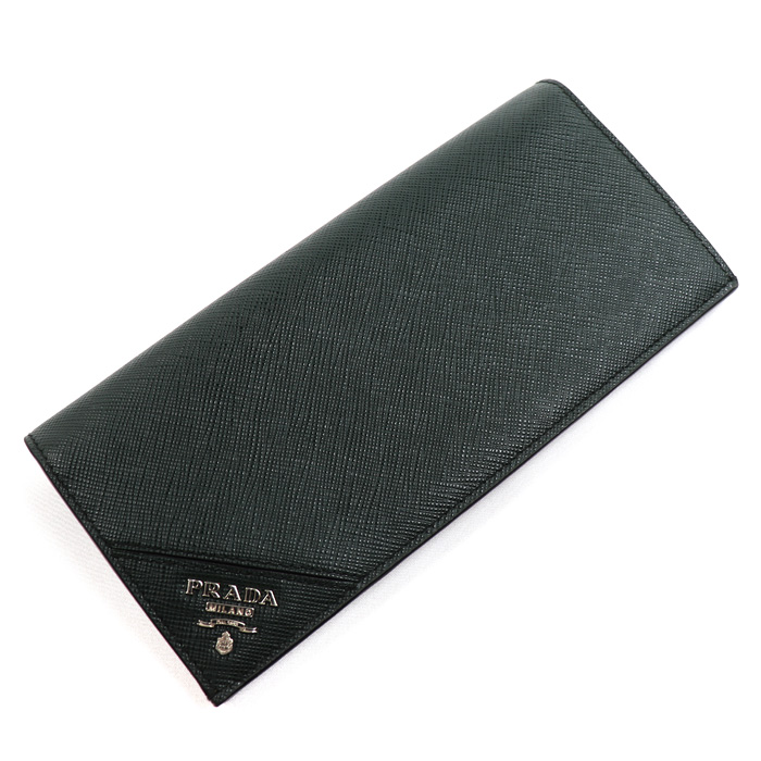 PRADA プラダ サフィアーノレザー財布 長財布 エメラルドグリーン 2MV836_QME_F077U メンズ【中古】【美品】