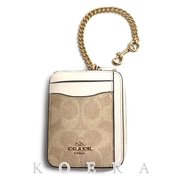 COACH コーチ ジップ カードケース サンド/チョーク CW883 IMXDM アウトレット レディース【中古】