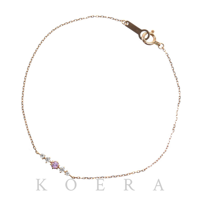 4℃ ヨンドシー K10PG ピンクゴールド ブレスレット 111916133101 ピンクサファイア キュービックジルコニア 0.6g 17cm レディース【中古】【美品】