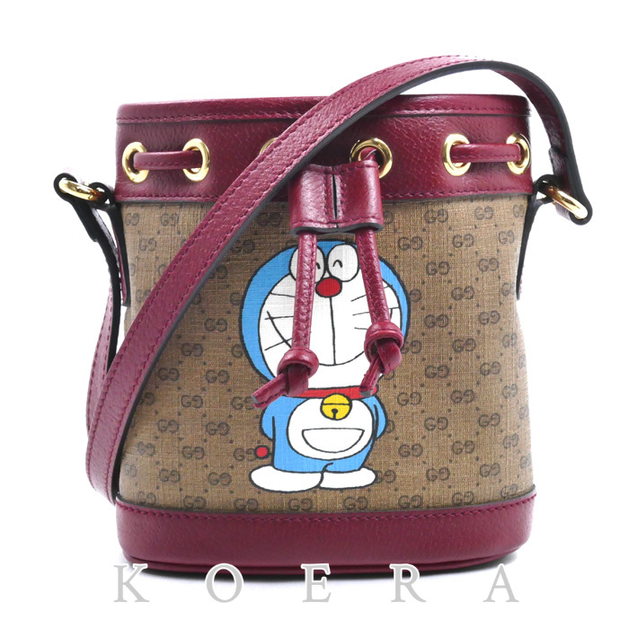 GUCCI グッチ × ドラえもん ミニGGスプリーム ショルダーバッグ ベージュ×ボルドー 647801 ミニバケット レディース【中古】