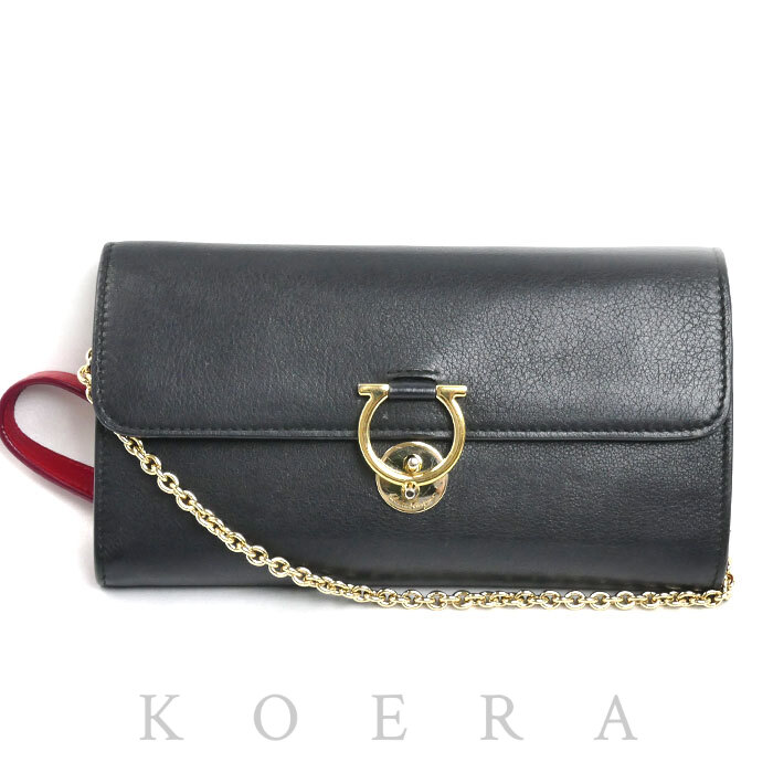 Salvatore Ferragamo サルヴァトーレフェラガモ チェーンウォレット 長財布 ブラック 22 D265 レディース【中古】