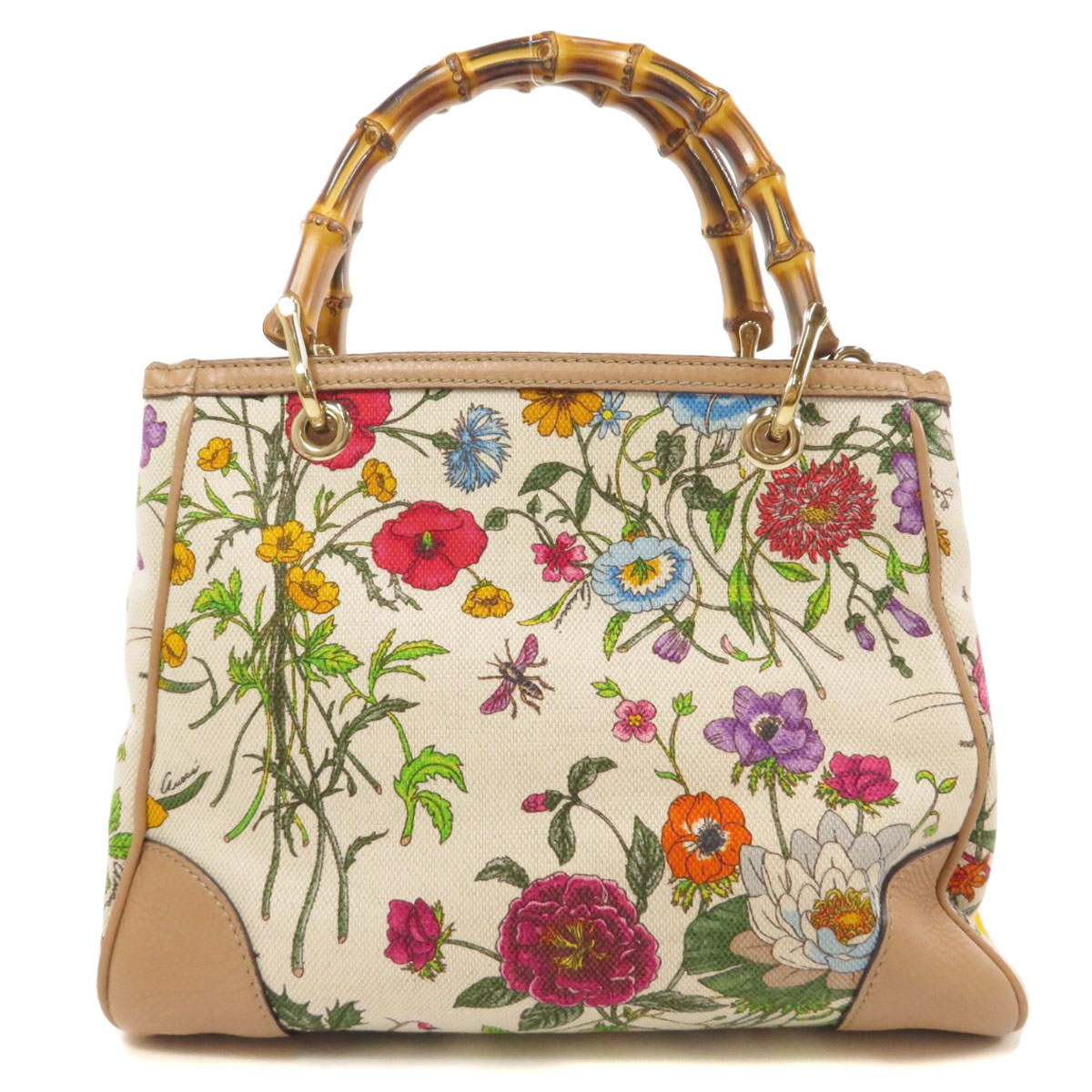 GUCCI 336032 Handbag Flower motif 2WAY Bamboo Canvas Leather | eBay