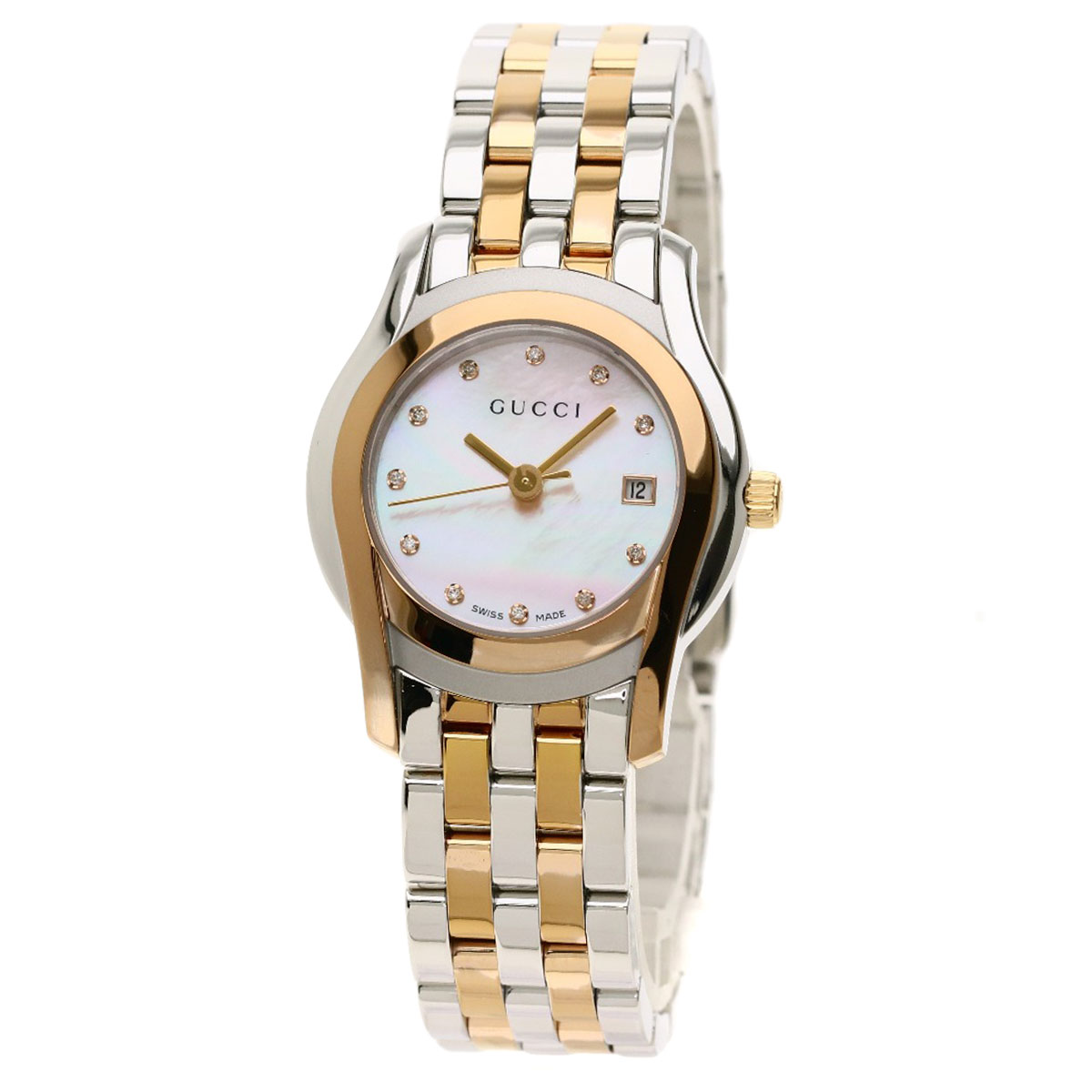 GUCCI 11P Diamond Round Face Watches 5500L PGP/SSxPGP Ladies | eBay