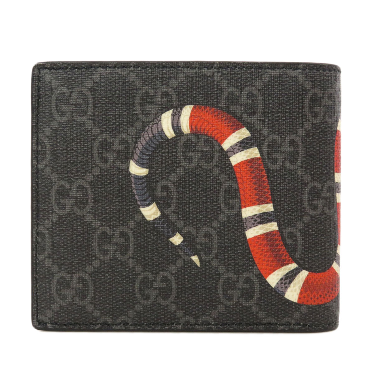 GUCCI 451266 Bifold Wallet with Coin Pocket GG Supreme Snake Print PVC