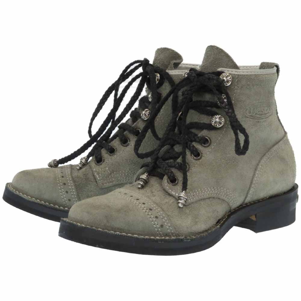 AUTHENTIC CHROME HEARTS WESCO Job master boots gray Suede 0059 | eBay