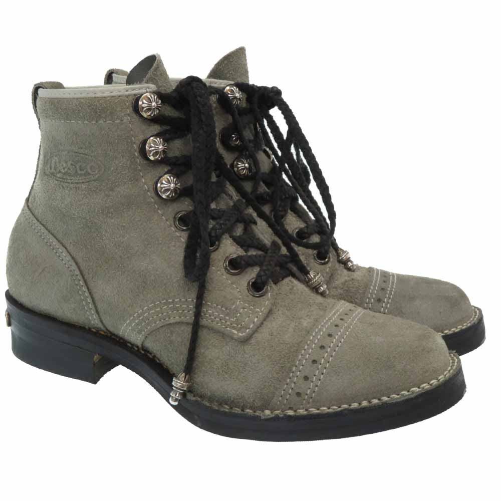 AUTHENTIC CHROME HEARTS WESCO Job master boots gray Suede 0059 | eBay