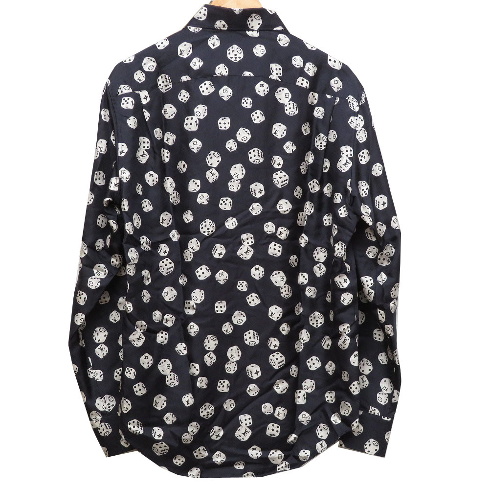 AUTHENTIC LOUIS VUITTON Dice pattern Long sleeve shirt Navy silk 0074 | eBay