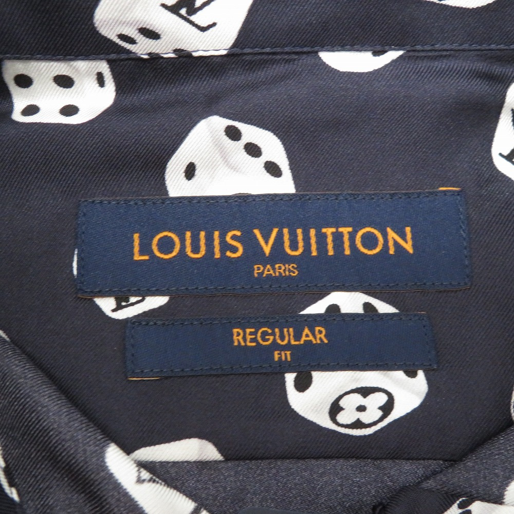 AUTHENTIC LOUIS VUITTON Dice pattern Long sleeve shirt Navy silk 0074 | eBay
