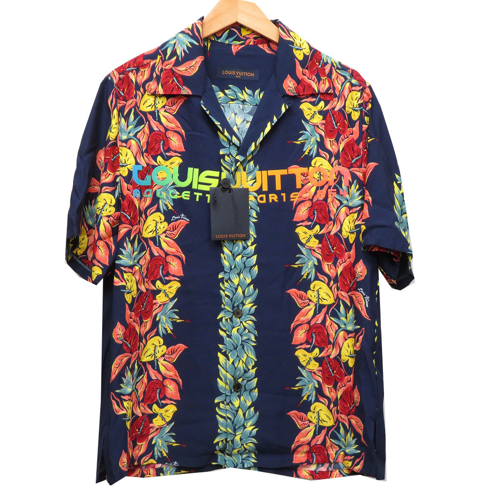 AUTHENTIC LOUIS VUITTON Neon logo Aloha shirt Short sleeve ...