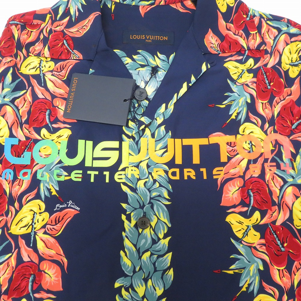AUTHENTIC LOUIS VUITTON Neon logo Aloha shirt Short sleeve shirt Navy Rayon 0112 | eBay