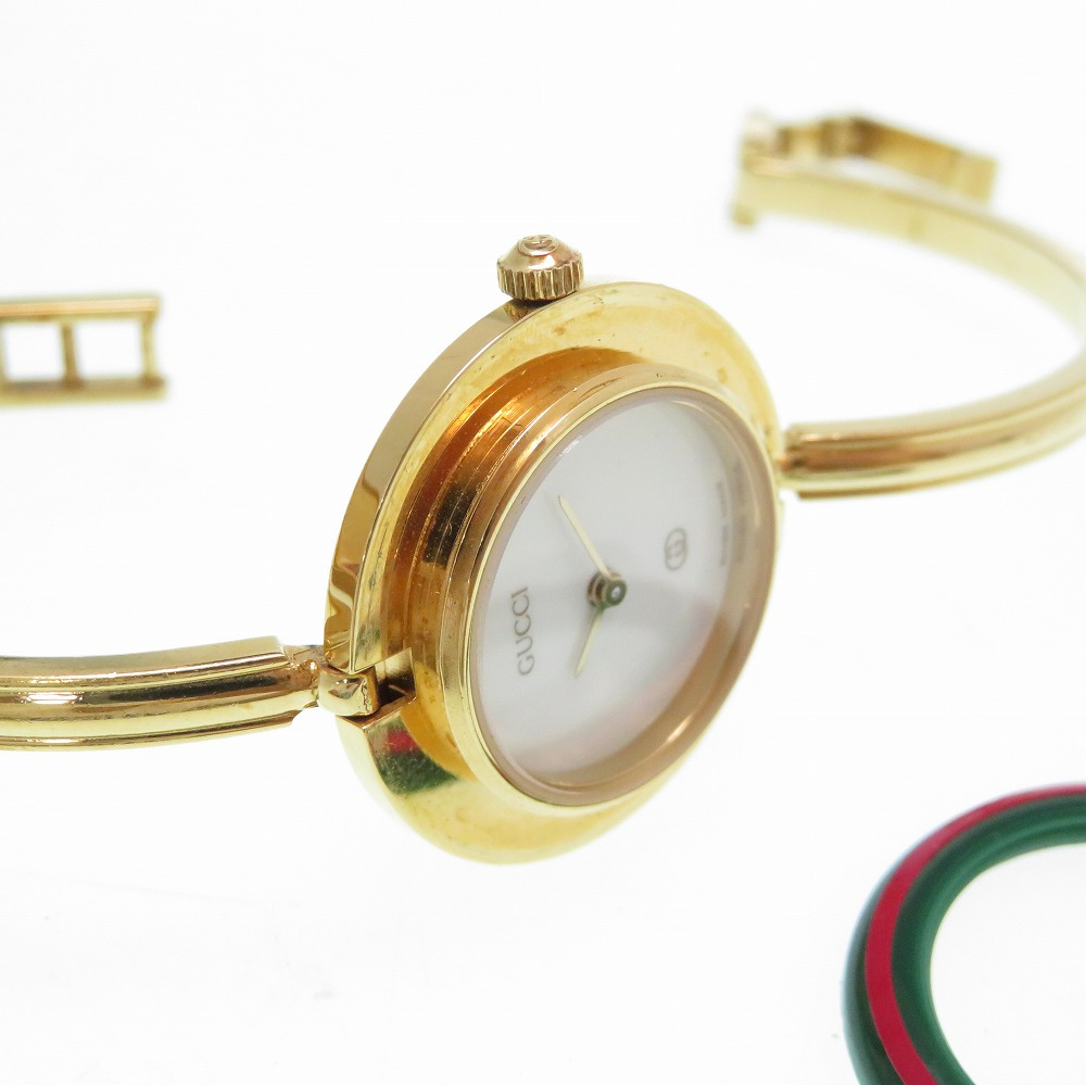 AUTHENTIC GUCCI 1100L Quartz Change Bezel Wrist watch White Gold Plated