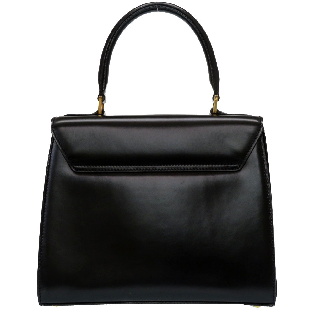 AUTHENTIC CELINE Turn lock vintage Hand Bag Black Leather 0076 | eBay