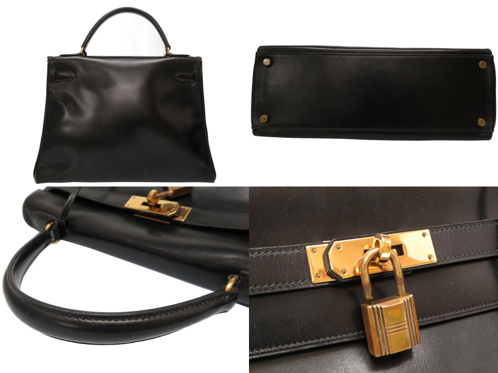 AUTHENTIC HERMES Kelly 32 handbag inside sewing boxcalf black bag 0082 | eBay