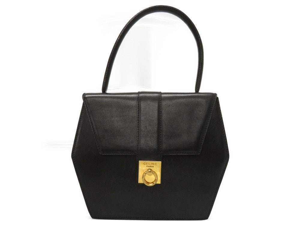 AUTHENTIC CELINE Vintage Hand Bag Black Leather 0176 | eBay
