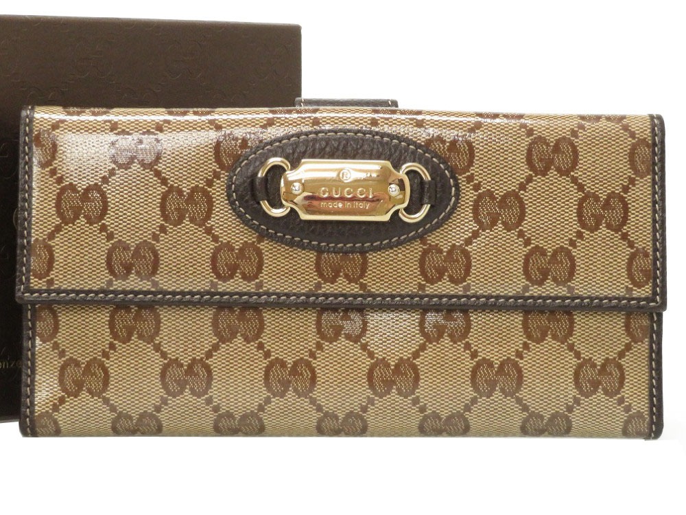 AUTHENTIC GUCCI 231841 Long wallet Beige Crystal GG 0182 | eBay