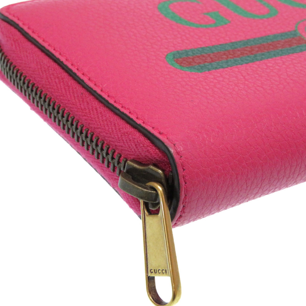AUTH GUCCI 496317 Gucci print Zip around wallet long wallet pink Leather 0355 | eBay