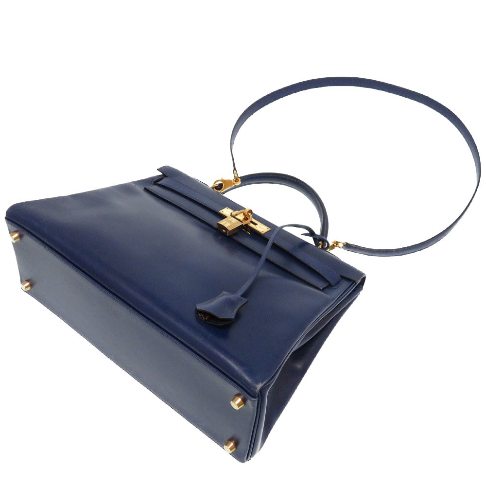 AUTHENTIC HERMES Kelly32 internal sewing Hand Bag blue Boxcalf 0446 | eBay