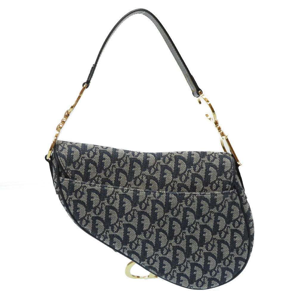 AUTH Christian Dior Trotter Saddle bag Shoulder Bag Navy Canvas/Leather