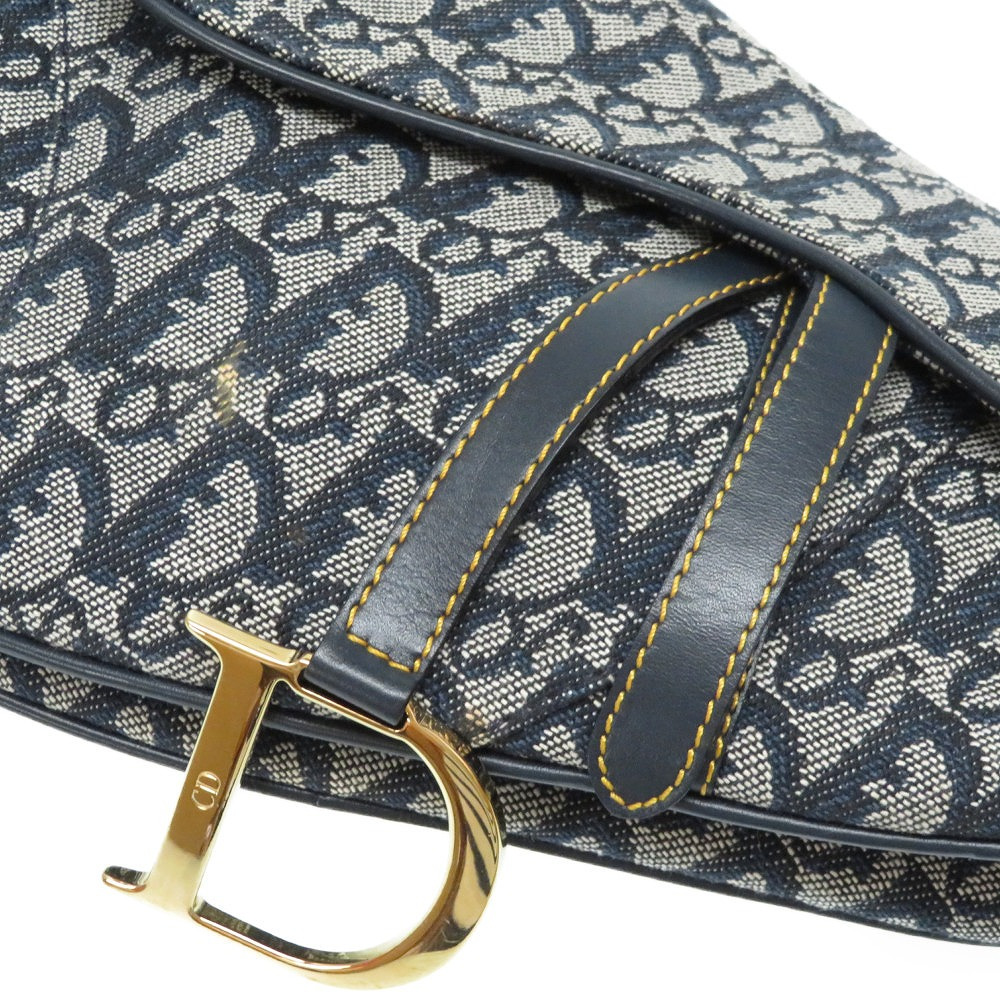 AUTH Christian Dior Trotter Saddle bag Shoulder Bag Navy Canvas/Leather