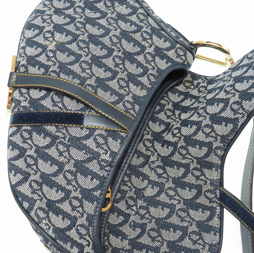 AUTH Christian Dior Trotter Saddle bag Shoulder Bag Navy Canvas/Leather