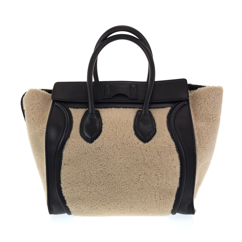 CELINE Luggage mini shopper Tote Bag handbag White black Mouton | eBay