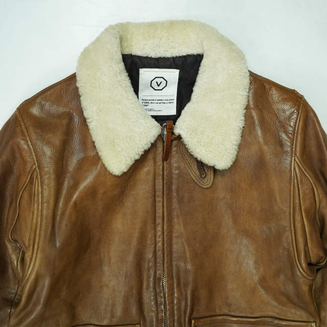 visvim ELMENDORF JACKET S BROWN Collar boa A-2 leather jacket GORE  WINDSTOPPER