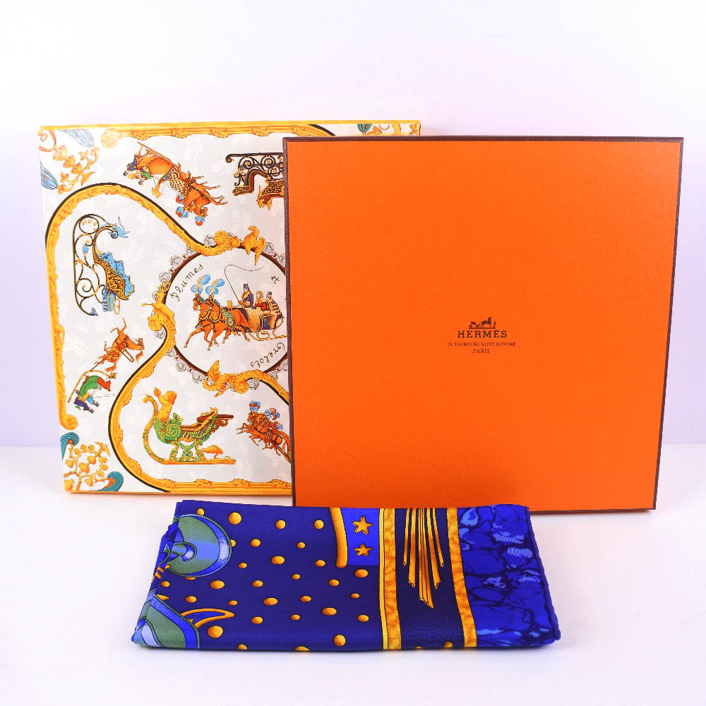 HERMES】エルメス カレ90 CARPE DIEM シルク 青 レディース スカーフ