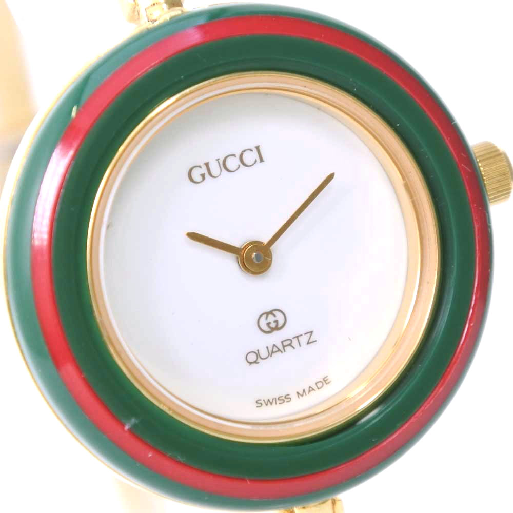 AUTHENTIC GUCCI 1100-L Change bezel Watches gold/white Gold Plated