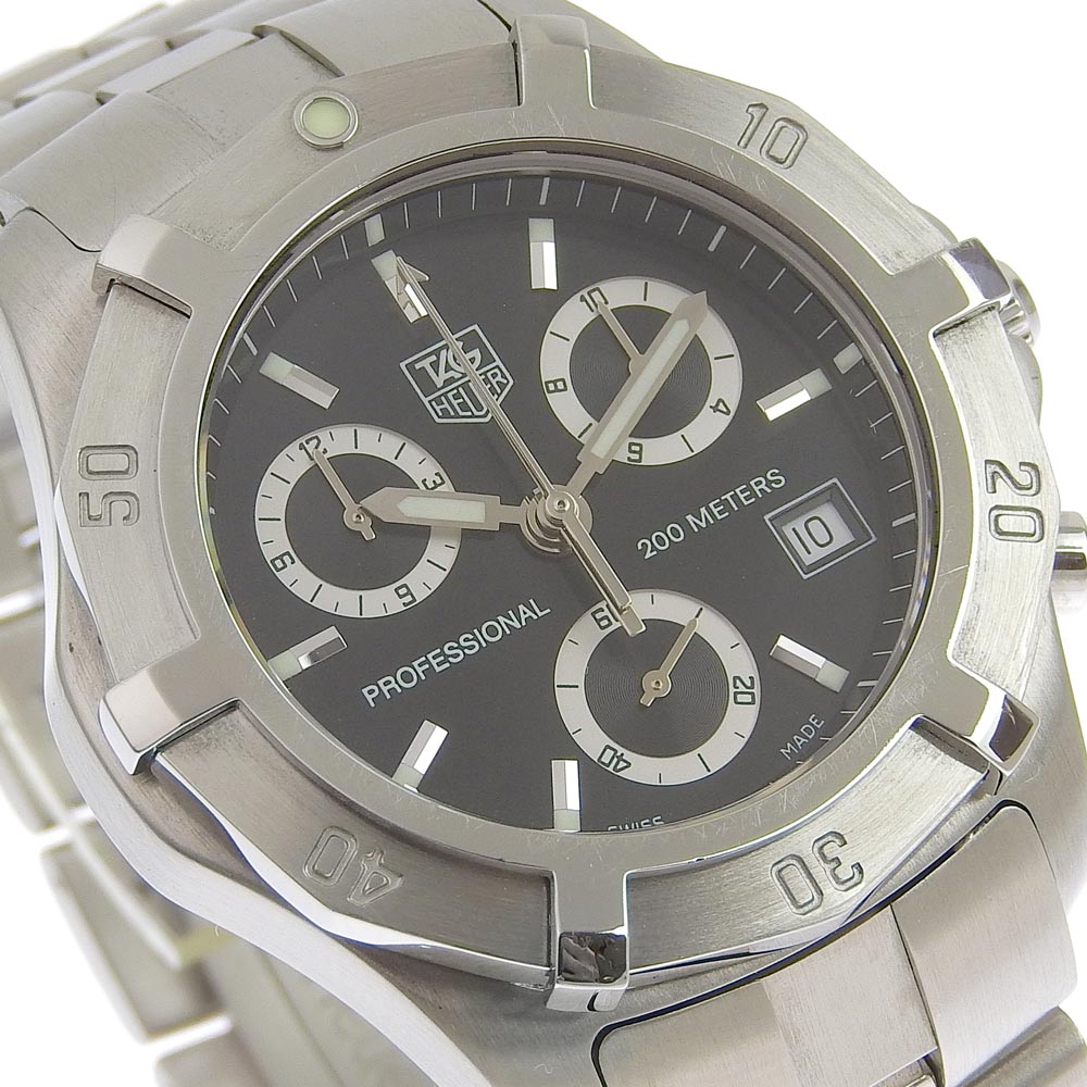 【TAG HEUER】タグホイヤー プロフェッショナル200M CN111F ステンレススチール シルバー クオーツ クロノグラフ メンズ 黒文字盤  腕時計【中古】