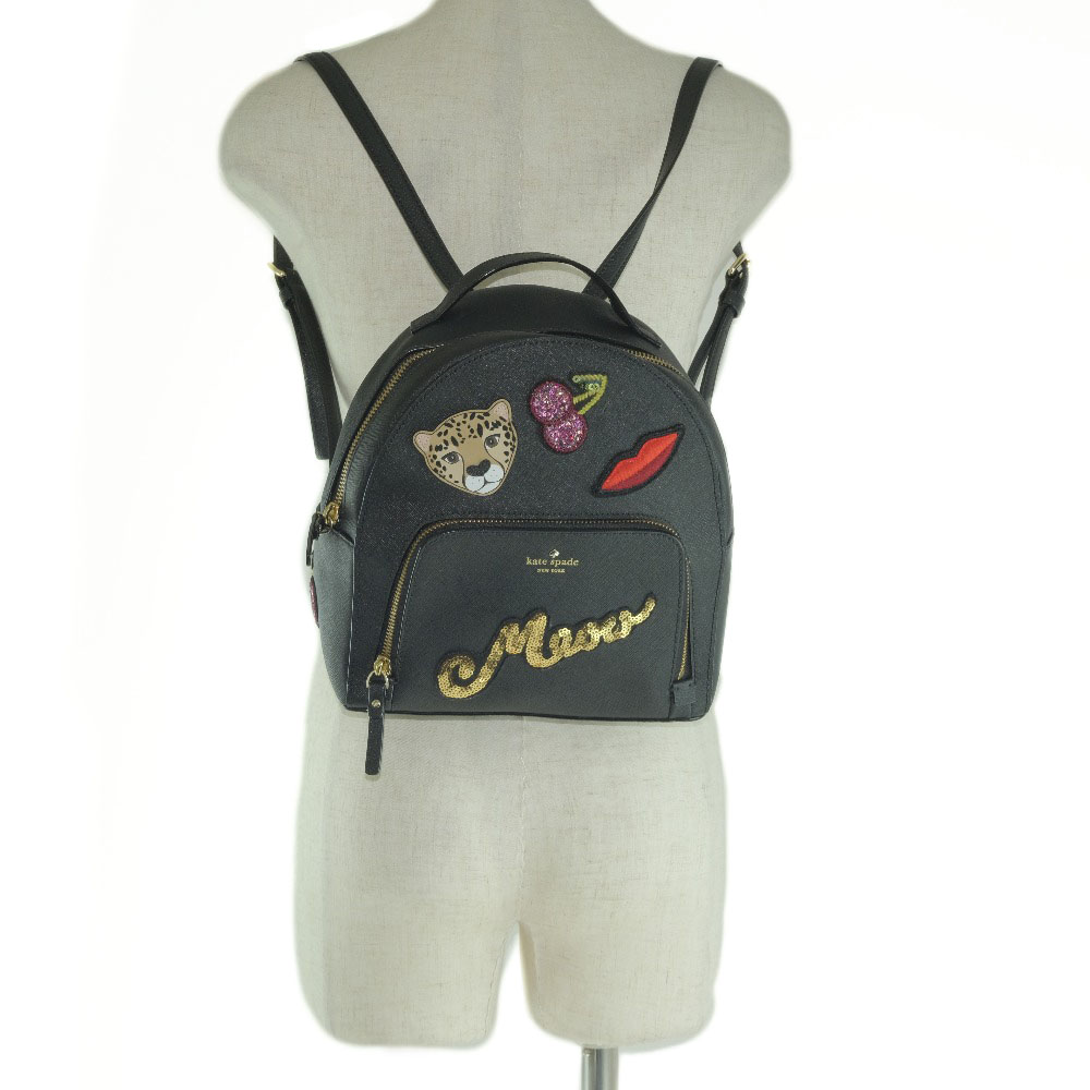 【Kate Spade】ケイトスペード リュック ステッチ レザー 黒 レディース リュック・デイパック【中古】