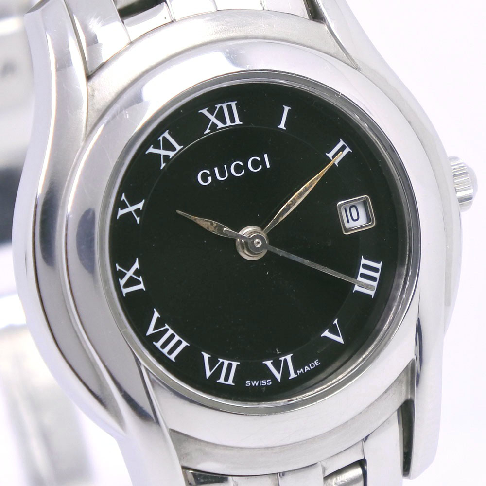 GUCCI 5500L Watches Silver/black Stainless Steel Women blackDial