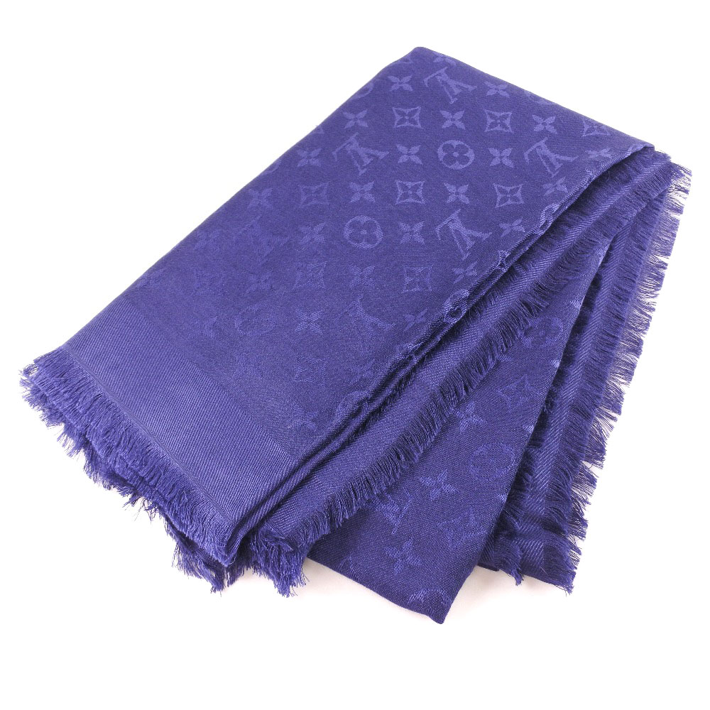LOUIS VUITTON M72412 Monogram shawl Blue silk/wool Women | eBay