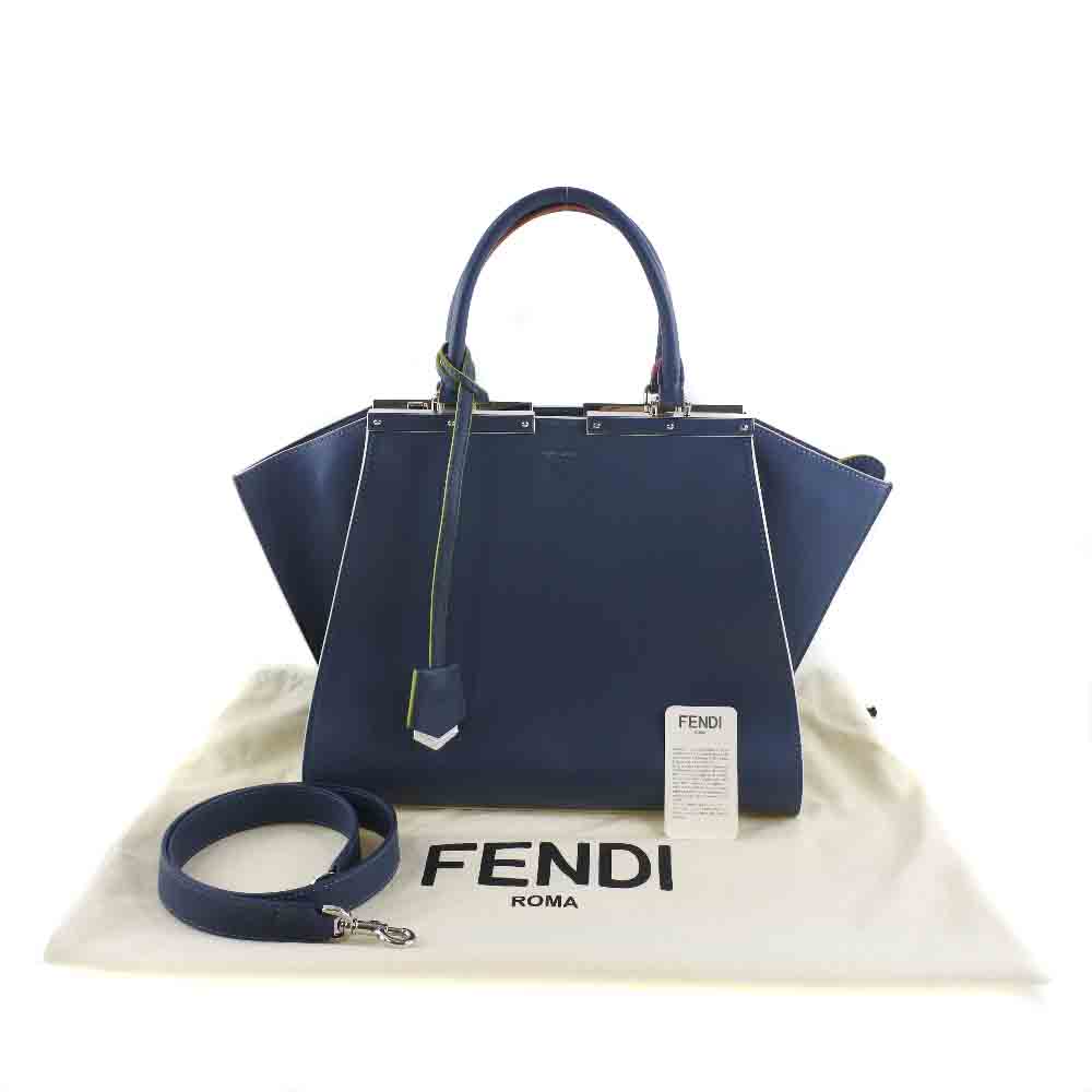 FENDI】フェンディ トロワジュール 2WAYショルダー 8BH279 カーフ 青 ...
