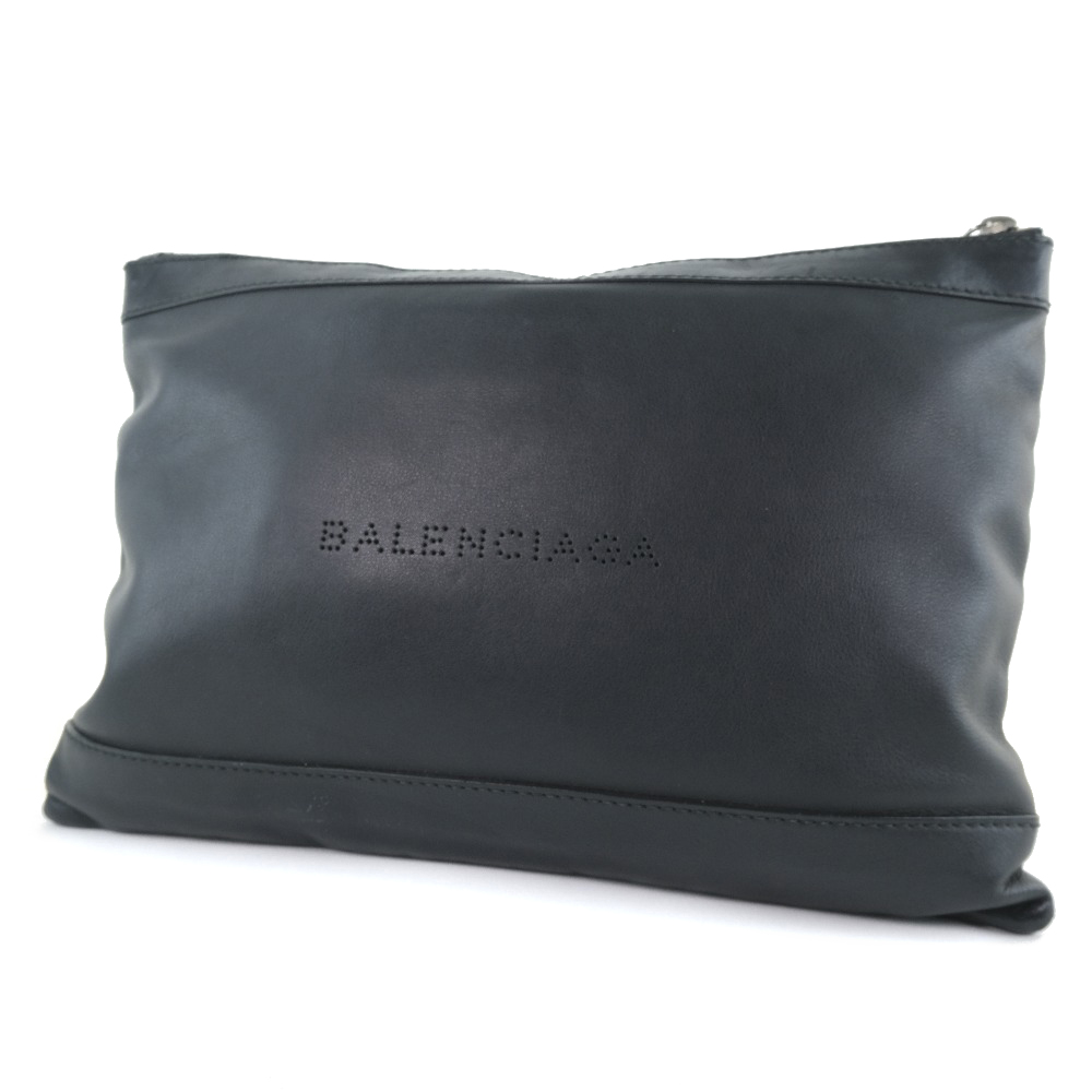 BALENCIAGA 37373 Clutch bag Navy clip M business bag black Calfskin unisex