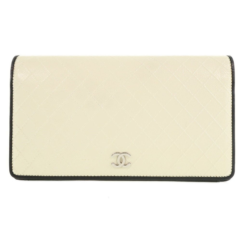 【CHANEL】シャネル ビコローレ レザー 白 ユニセックス 長財布【中古】