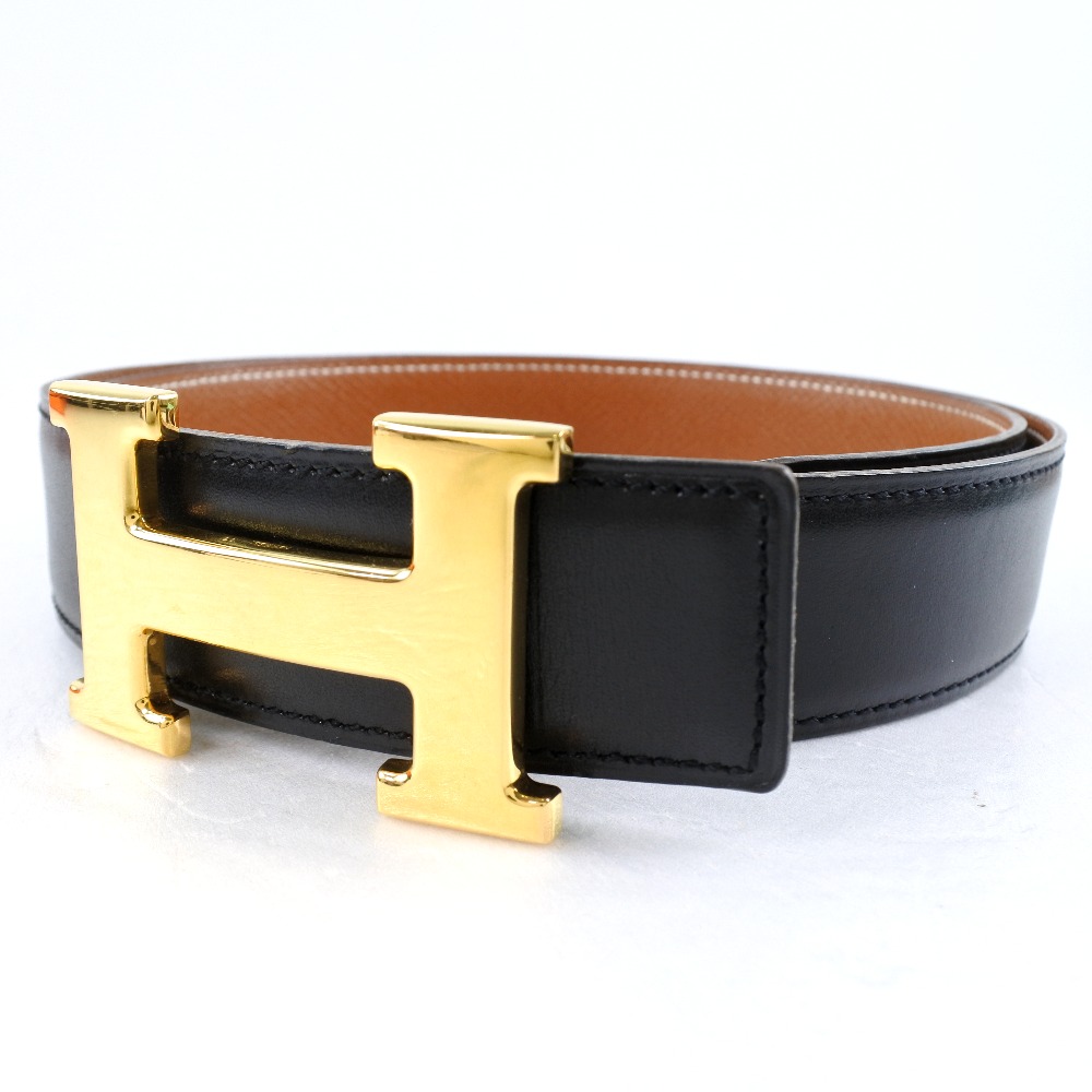 HERMES H belt 75 belt black/gold Box calfskin Women | eBay