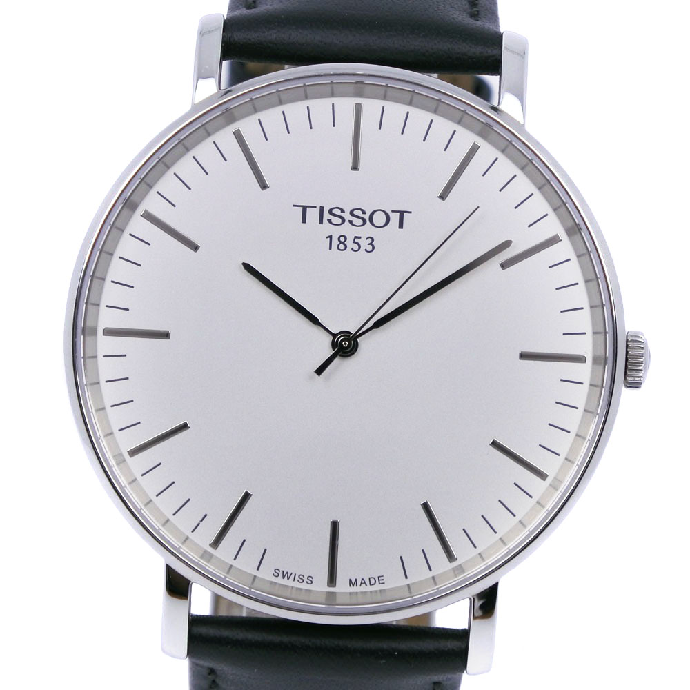 【TISSOT】ティソ T-クラシック エブリタイム T1096101603100 ステンレススチール×レザー シルバー クオーツ アナログ表示  メンズ シルバー文字盤 腕時計【中古】